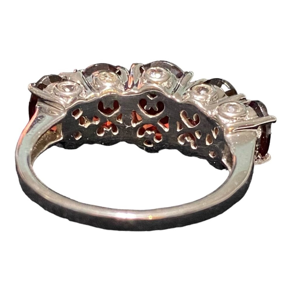 Garnet Ring Size 9 5 Oval Stones 9 Carats Jewelry Sterling Silver Stamped 925 Po - Picture 5 of 13